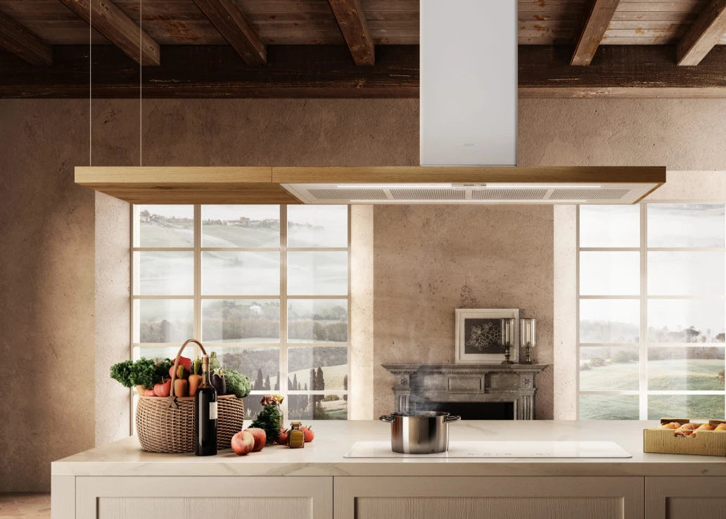Elica BIO ISLAND WH/A/120x53 ROVERE – Design Eilandafzuigkap met Houten Details