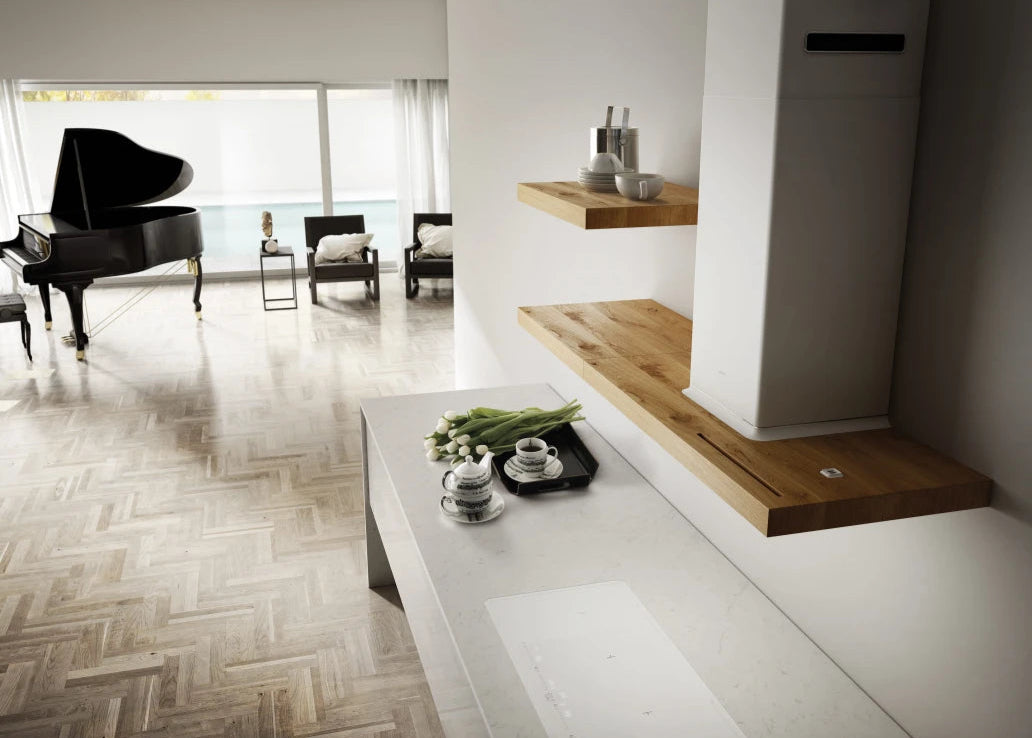 Elica BIO WH/A 90 ROVERE – Wandafzuigkap met Mat Witte Afwerking en Eikenhout