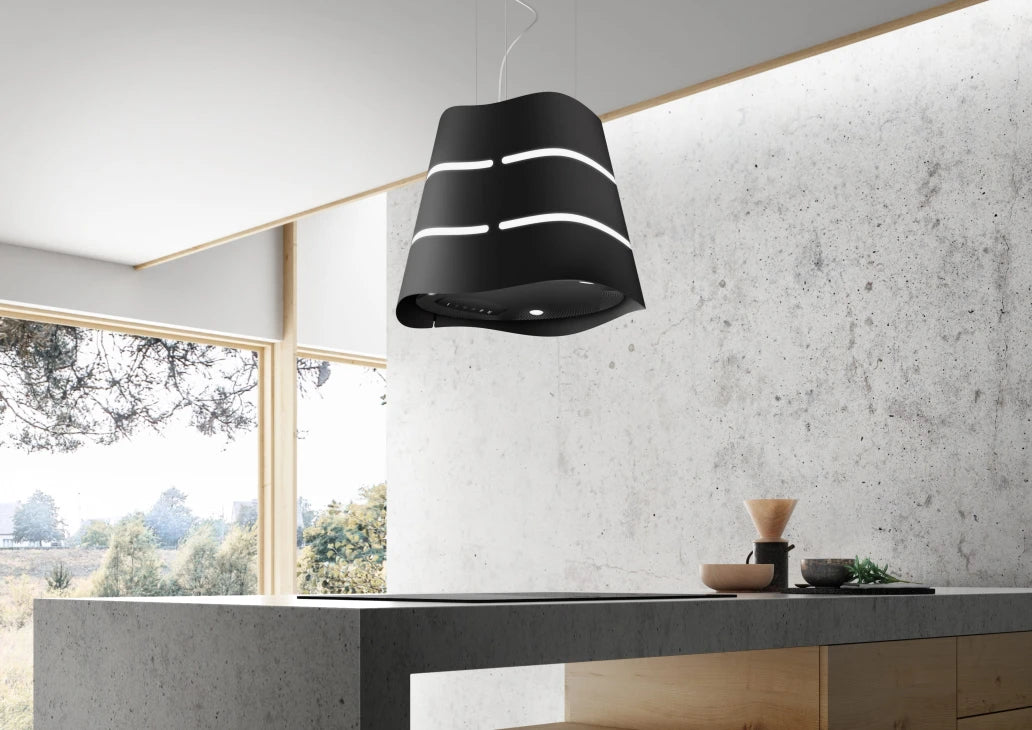 WAVE UX BL MAT/F/51 – Hangende Afzuigkap met Golvend Design in Mat Zwart