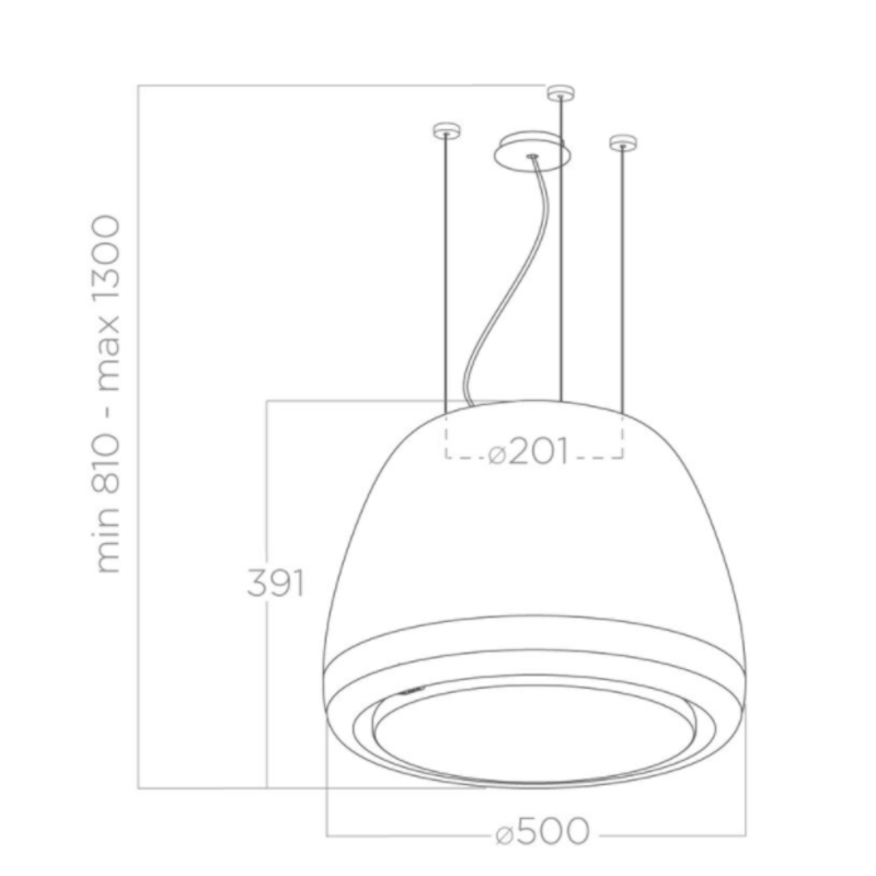 LED-verlichting en geruisloze randafzuiging van de EDITH ROCK/F/50 afzuigkap