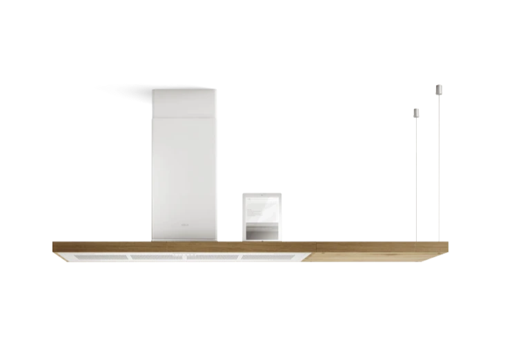 Elica BIO ISLAND WH/A/120x53 ROVERE – eilanddampkap met mat witte afwerking en eikenhouten details