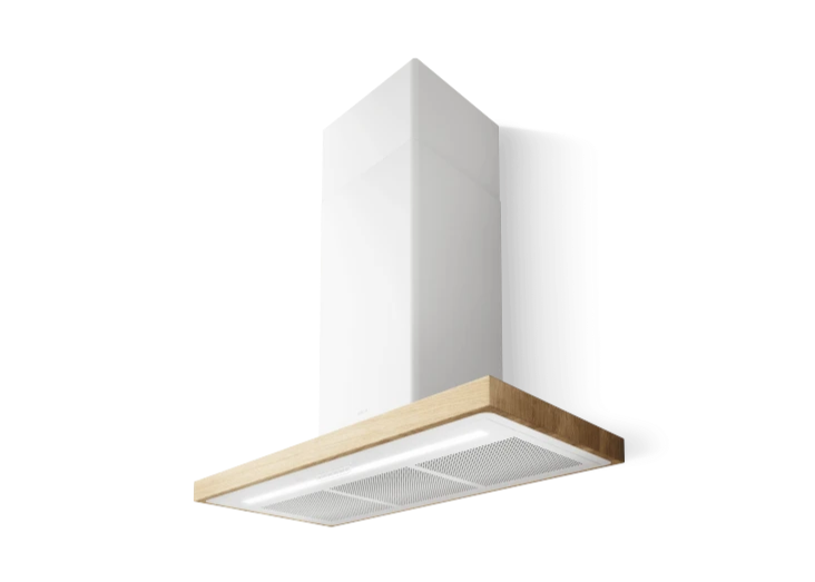 Elica BIO WH/A 90 ROVERE wandafzuigkap met mat witte afwerking en eikenhout