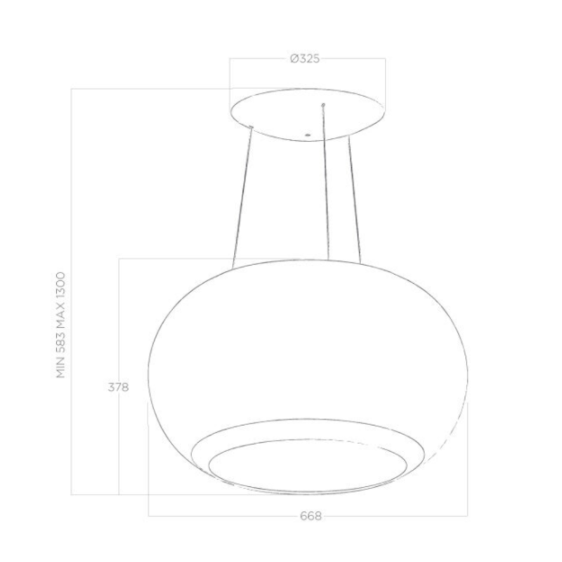 Luxe hangende afzuigkap INTERSTELLAR BL/F/65 met hoogglanzend zwart glas