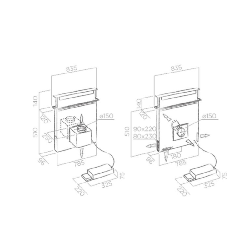 Minimalistische zwarte PANDORA BL/F/90 downdraft afzuigkap in keuken