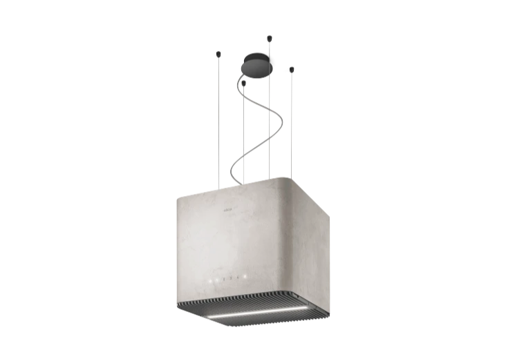 PIX CONCRETE/F/42 eilandafzuigkap met cementlook afwerking en kubusvormig ontwerp