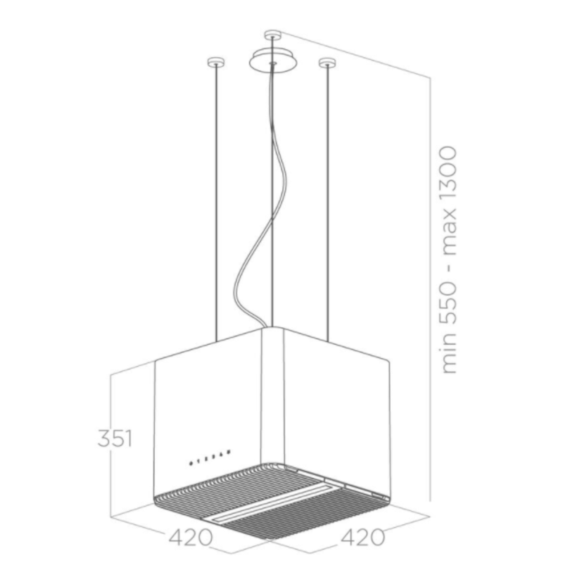 De PIX CONCRETE/F/42 eilandafzuigkap met LED-verlichting en soft-touch bediening