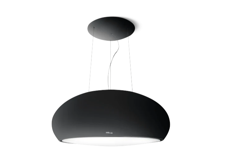 SEASHELL BL/F/80 in mat zwart, een elegante en zwevende afzuigkap boven de kookplaat