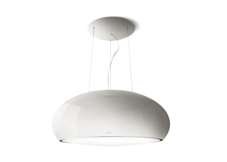 SEASHELL WH/F/80 – Hoogglanzende witte dampkap die zweeft boven de kookplaat