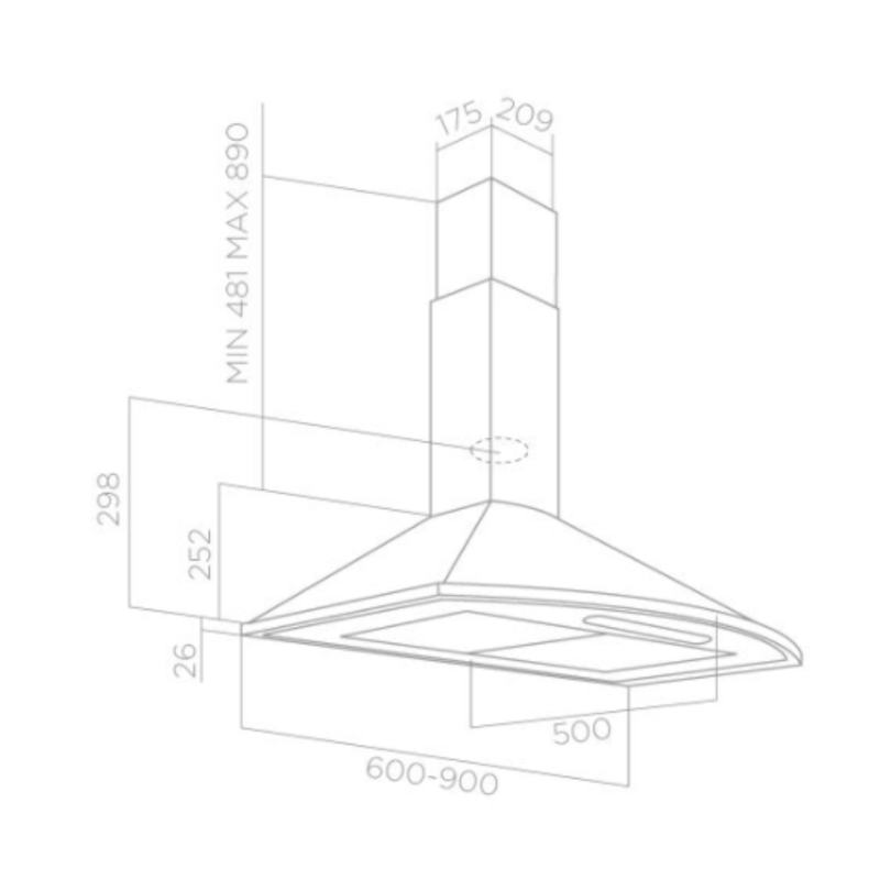 Elica SUN LITE IX/A/60 compacte wanddampkap, 60 cm breed, met krachtige afzuiging en LED-verlichting