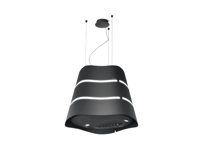 WAVE UW BL MAT/F/51 hangende afzuigkap met golvend design in mat zwarte afwerking