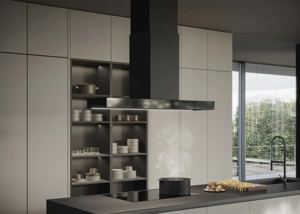 HAIKU ISLAND BL/A/120 – Zwarte Eilanddampkap met Strak en Modern Design