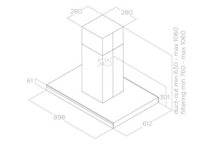 Onzichtbare touch-bediening van de ADELE IS BL MAT/A/90X60 eilandafzuigkap