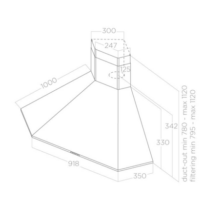 Moderne wanddampkap Elica ACUTA IX/F/100 met LED-verlichting