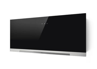 Elica APLOMB BL/A/90 zwarte wanddampkap, 90 cm breed, met LED-verlichting.