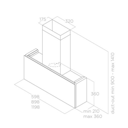 Compacte wanddampkap RULES DEKT/F/60 met verstelbare diepte en condensopvang
