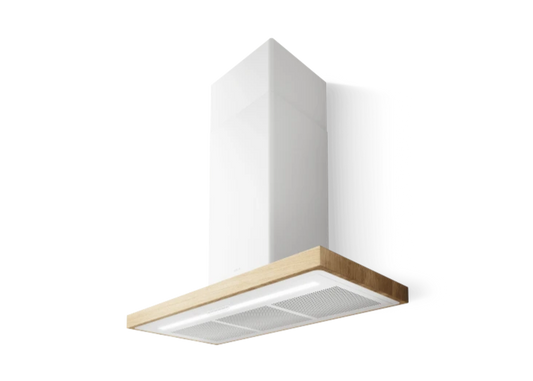 Elica BIO WH/A 90 ROVERE wandafzuigkap met mat witte afwerking en eikenhout