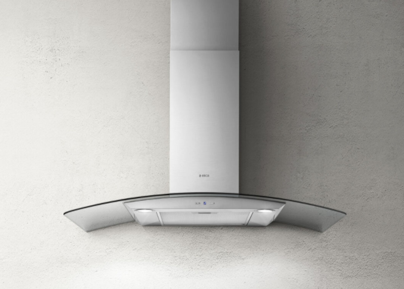 Elica REEF A IX/A/90 – 90 cm wandafzuigkap met roestvrij staal en gebogen glas.