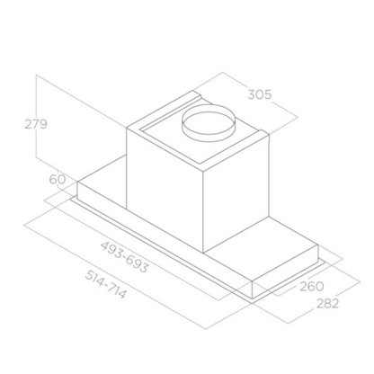 Touch control-bediening van de HIDDEN 2.0 IX/A/72 inbouwdampkap voor intuïtieve controle.