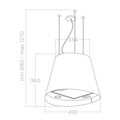 JUNO BL/F/50 – Mat zwarte hangende dampkap met strak design en ledverlichting