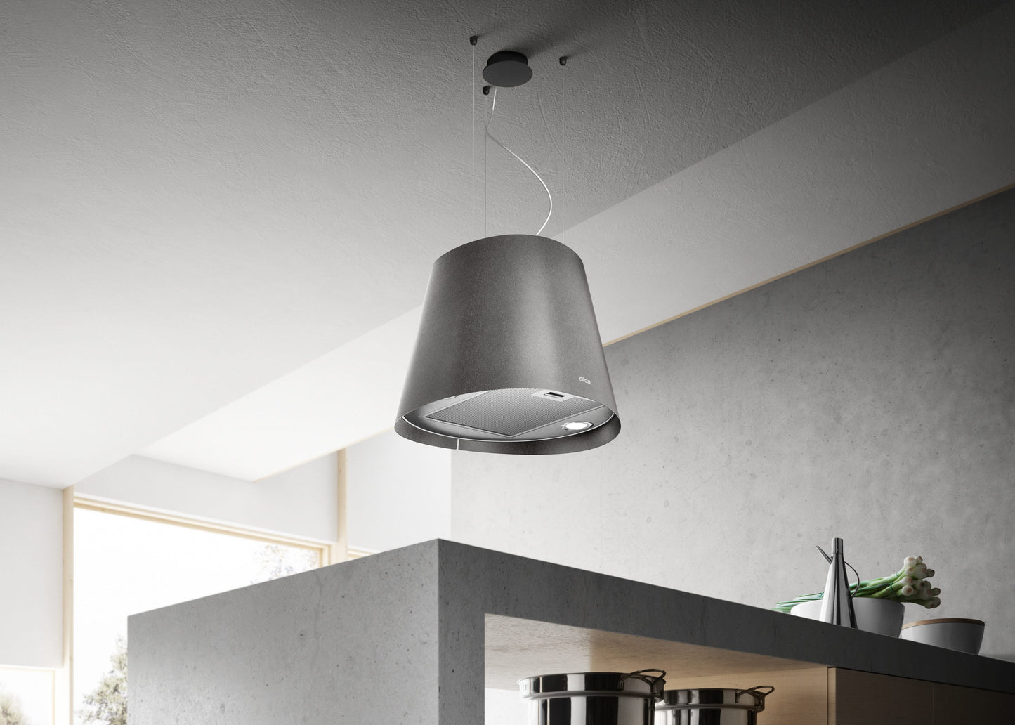 JUNO URBAN CAST IRON/F/50 – Ronde Hangdampkap met Gietijzer Effect voor Industrieel Design