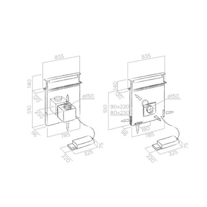 Minimalistische zwarte PANDORA BL/F/90 downdraft afzuigkap in keuken