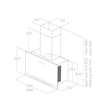 Moderne Elica APLOMB BL/A/90 dampkap in zwart design, ideaal voor grote kookplaten.
